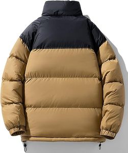 Adult Winter Puffer Jacket Beige With <b>Black</b> Contrast Trim Hooded Casual <b>Coat</b> 100% Polyester - Product Image 6
