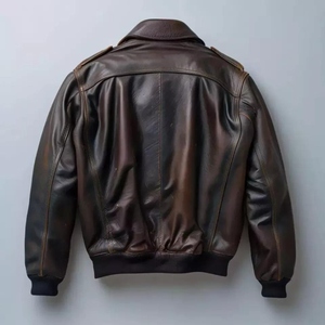 Veste bomber en cuir de vache véritable pour homme, marron vintage, hiver, fabricant et fournisseur OEM ODM en gros - Product Image 3