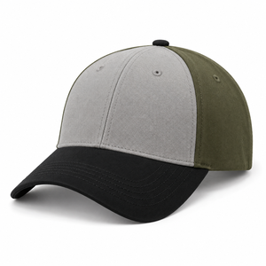 Casquette de baseball unisexe à 6 panneaux, color block, gris, vert olive, noir, visière en sergé de coton, style Dad Hat - Product Image 1