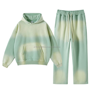 Ropa de calle de invierno de estilo americano algodón grueso Sun Faded Vintage Spray Dyeing Hoodies y pantalones de chándal Set para hombres niños Unisex - Product Image 3