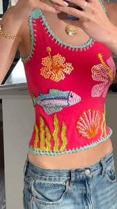 เสื้อกล้ามลายปลาซาร์ดีนสุดฮิต ปักมือลายปลาแบบแอพพลิเค สำหรับตกแต่งเสื้อผ้า งานฝีมือ และเครื่องประดับประดับด้วยลูกปัดแก้ว - Product Image 4