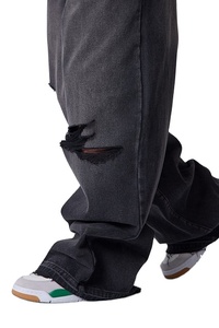 Vaqueros de mezclilla negros vintage para hombre, 100% algodón, cintura media, estilo casual, holgados, de moda urbana, de pierna ancha - Product Image 5