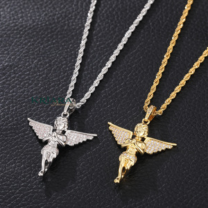 Golden <b>Angel</b> Pendant With Moissanite Wings 925 Silver Gold Plated Religious <b>Charm</b> Unisex Everyday Wear Themed Pendants - Product Image 4