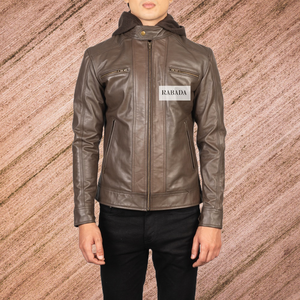 Men's <b>Leather</b> <b>Jacket</b> with Hooded Zipper up Motorcycle <b>Jacket</b> Vintage <b>Winter</b> <b>Leather</b> <b>Jacket</b> Direct Factory Supply From India - Product Image 1