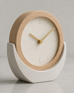 Minimalist Wood Desk <b>Clock</b> With Ceramic Base Silent Quartz <b>Movement</b> Circular Design - Product Image 1