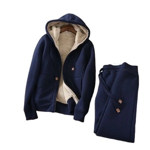 Nuevo chándal para hombre y mujer, sudaderas con capucha, Jersey grueso de Color sólido informal, pantalón largo, conjunto de 2 piezas, traje deportivo para correr de lana de invierno - Product Image 5