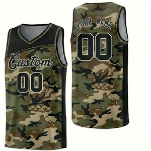 Custom Camouflage Basketball Jersey V-Neck Sleeveless Sublimated Mesh Breathable Unisex Adult Team Uniforms - Product Image 1