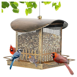 Outdoor Metal <b>Bird</b> <b>Feeder</b> with Movable Wide Feeding <b>Tray</b> Rain Shield Roof Dual Food/Water Compartments - Product Image 4
