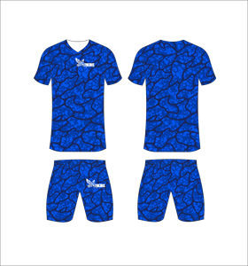 Conjunto de Uniforme de Fútbol Sublimado Personalizado, Patrón de Camuflaje Azul, Transpirable, de Secado Rápido, Jersey de Fútbol para Equipo, Pantalones Cortos, para Hombres, Niños y Jóvenes - Product Image 1