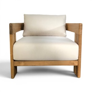 Sofá moderno minimalista de madera de teca maciza con cojín grueso tapizado, diseño ecológico para muebles de hogar, oficina o villa. - Product Image 2