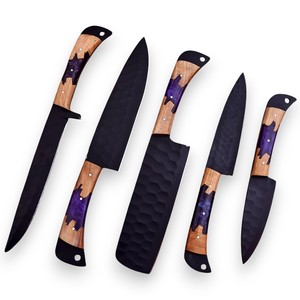 Nordic Forge Five-Piece Stainless Steel Chef <b>Knife</b> <b>Set</b> Wood Handles Ambidextrous Durable <b>Sharp</b> Handmade Kitchen <b>Knives</b> Leather - Product Image 1