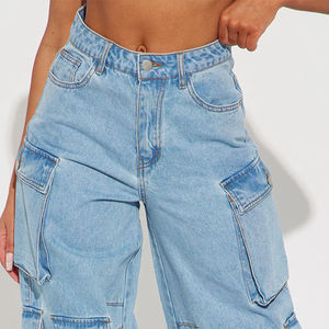 Jean cargo super ample coupe classique délavé taille mi-haute pour femme – Pantalon décontracté sexy en denim streetwear coupe ample avec logo personnalisé - Product Image 6