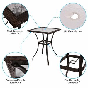 Tavolo da Esterno Quadrato con Piano in Vetro da 28,5 Pollici e Bordo in Rattan - Product Image 6