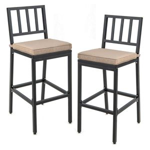 Set of 2 Patio Bar <b>Stools</b> with Detachable <b>Cushion</b> and Footrest for Outdoor Dining and Entertaining - Product Image 1