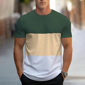 Men's O-Neck Short Sleeve Color Blocked Geometric Pattern Breathable <b>100</b>% <b>Polyester</b> T-<b>Shirt</b> Red White Black Regular Fit Casual - Product Image 3