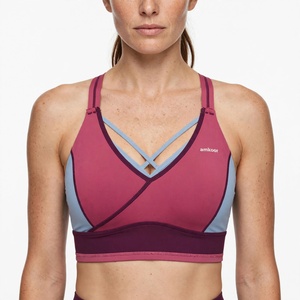 Sujetador deportivo para mujer, personalizado, con bloques de color, sin aros, espalda cruzada, transpirable, de secado rápido, tirantes en Y, para todas las estaciones - Product Image 1