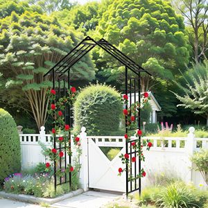 Arco da Giardino in Metallo a Larghezza Regolabile da 13,00m a 23,80m, Nero, per Esterni, con Supporto per Piante Rampicanti, Ideale per Matrimoni - Product Image 4