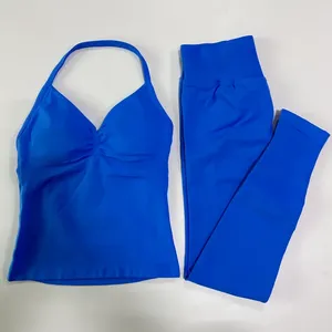 Custom Women's Yoga Suit <b>Set</b> Halter Neck Turtleneck Full Length Sport Leggings High Elasticity Quick Dry Breathable 2 Piece Yoga - Product Image 5