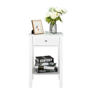 <b>White</b> Two-Tier <b>Bedside</b> Table Coffee Table with Drawer Elegant Nightstands Design - Product Image 1