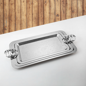 Classical Style Stainless Steel Serving <b>Trays</b> With Silver Finished 3 Pieces For Your Home <b>Kitchen</b> Storage & Drink Serving <b>Tray</b> - Product Image 1