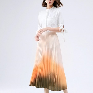 Gradient of Color Women's Formal Satin Breathable <b>Skirts</b> Spring and Summer New <b>Pleated</b> Natural Waist Thin A-line <b>Skirt</b> - Product Image 3