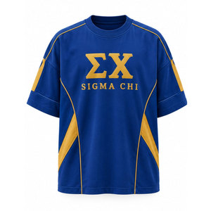 Sigma Chi 1855 T-shirt à manches courtes bleu et or avec bordure contrastée, col rond, coupe régulière, t-shirts décontractés pour hommes - Product Image 2