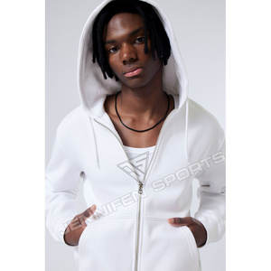 Sudadera con Capucha para Hombre, de Alta Calidad, 100% Algodón, Felpa, Casual, Transpirable, con Logotipo Personalizado, Gruesa, Blanca, con Cierre, para Invierno - Product Image 4