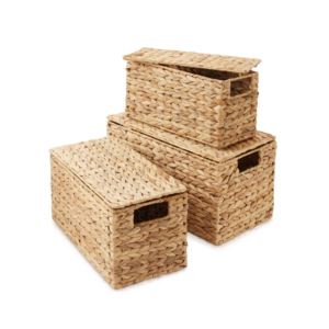 Artex HaiNam Natural Rattan Storage <b>Baskets</b> Rectangle With Handles <b>Stackable</b> Rustic Organizer For Sundries Storage - Product Image 1