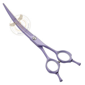 Tijeras Curvas para Peluquería Canina con Recubrimiento de Color Violeta, Acero Inoxidable 420C, para Uso con la Mano Derecha, Tijeras de Corte Curvas para Uso Doméstico, Afiladas y Duraderas - Product Image 1