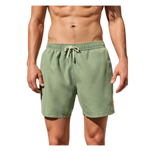 Men's Green Solid Beach Shorts Mid Waist Zipper Fly Breathable Digital Printing Embroidered Logo Left Leg Woven Polyester - Product Image 3