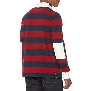 Men's Long Sleeve Striped Polo Shirt 100% Cotton Turn-<b>down</b> Collar Full Sleeve Regular Fit All Seasons Embroidery Logo Front - Product Image 2