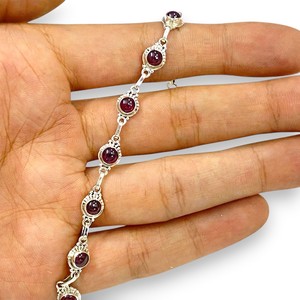 <b>Red</b> Garnet Gemstone Handmade 925 Sterling Silver <b>Bracelet</b> With Link Chain Handcrafted Fine Jewelry Gift For Girlfriend & Friends - Product Image 1