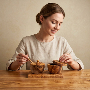 Ensemble sel et poivre en bambou écologique fait main, tailles personnalisées, vaisselle de mariage, pots à épices, passe au lave-vaisselle, manuel - Product Image 1