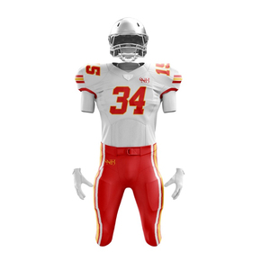 Uniforme de Fútbol Americano Personalizado, Camiseta Blanca, Pantalones Rojos, Número de Jugador Sublimado, Impresión Sublimada, Absorbe la Humedad, Corte Atlético para Hombre - Product Image 5