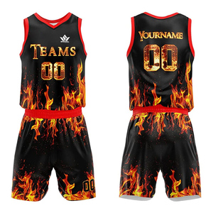 Ensemble de maillots de basket-ball personnalisés pour équipes, imprimé flamme noire, sublimé, col en V, sans manches, évacuation de l'humidité, vêtements de sport unisexes pour adultes - Product Image 6