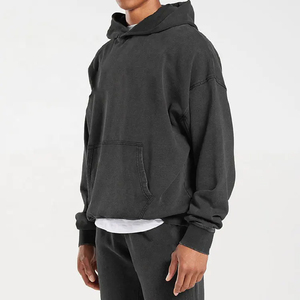 Sudadera con capucha extragrande para hombre, estilo vintage lavado, con hombros caídos y bolsillo canguro, estilo casual urbano, al por mayor - Product Image 2