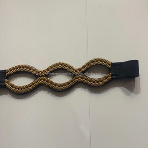 Bandeau de front de cheval en cuir noir à double vague avec cristaux clairs dorés, dernière tendance - Product Image 5