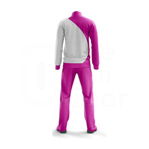 Unisex <b>Pink</b> White Color Blocking <b>Tracksuit</b> Full Length Zipper Closure Sporty Style Adult Regular Fit Quick Dry Polyester - Product Image 2