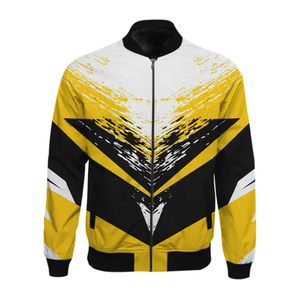 Blouson Bomber Homme Imprimé Géométrique Jaune Noir Blanc Coupe-Vent Fermeture Éclair Style Décontracté Automne Coupe Classique Polyester Satiné - Product Image 1