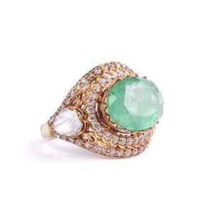 Bague Statement en Argent Sterling 925 avec Finition Or Vintage, Style Victorien, Pierre Verte Gajaah, Réglable - Product Image 1