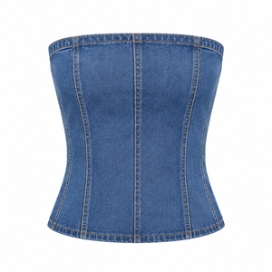 Top Corto de Mezclilla Casual para Mujer, de Primera Calidad, con Pedrería, MOQ Bajo, Personalizable - Product Image 5