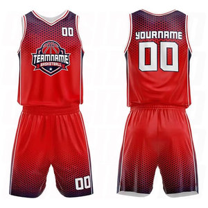 Uniformes de basket-ball personnalisés en polyester rouge-marine respirants imprimés par sublimation, maillots de basket-ball tendance pour hommes, vente directe - Product Image 1