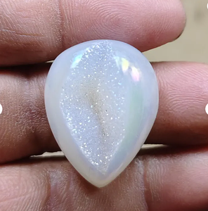 Pierre précieuse en agate blanche naturelle, cabochon druzy, forme goutte d'eau, pour la fabrication de bijoux - Product Image 3