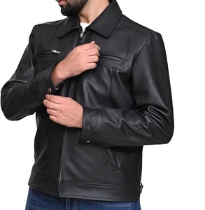 Chaqueta de Motero para Hombre, Elegante y de Alta Calidad, Personalizada, de Cuero Genuino Negro para Invierno, Venta al Por Mayor con Logotipo Personalizado OEM - Product Image 1