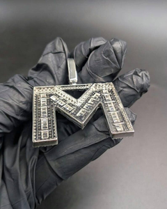Luxury Iced Out Letter M <b>Pendant</b> Necklace Baguette CZ <b>Initial</b> Charm Hip Hop Bling Statement Jewelry Unisex Gift - Product Image 3