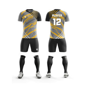 Conjunto de Camiseta de Fútbol Sublimada Personalizada para Hombre, Manga Corta, Cuello en V, Rayas Grises, Amarillas y Negras, Absorbe la Humedad, Ajuste Atlético, Talla Adulto - Product Image 1