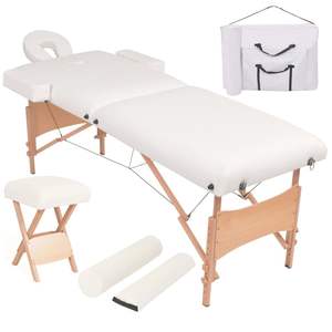 Table de massage pliante blanche à 2 zones et ensemble de tabourets, épaisseur 3,9'' - Product Image 1
