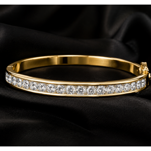 Lab Grown Diamond 3.50 CTW 18K Solid <b>Gold</b> <b>Bangle</b> Bracelet Round Diamond Channel <b>Set</b> Bracelet DEF VVS VS Fine Bridal Jewelry Gift - Product Image 1