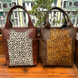 Fabricant en gros de poil tendance sur cuir de vachette imprimé animal grand sac fourre-tout en cuir véritable sac à bandoulière pour femmes - Product Image 2
