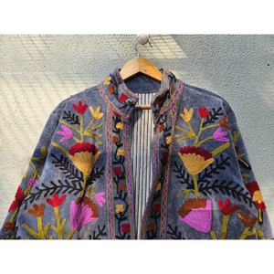 Women's Embroidered Suzani Bomber <b>Jacket</b> Floral <b>Pattern</b> Cotton Blend Short Sleeve Vintage Boho Outerwear New Velvet gift for her - Product Image 4